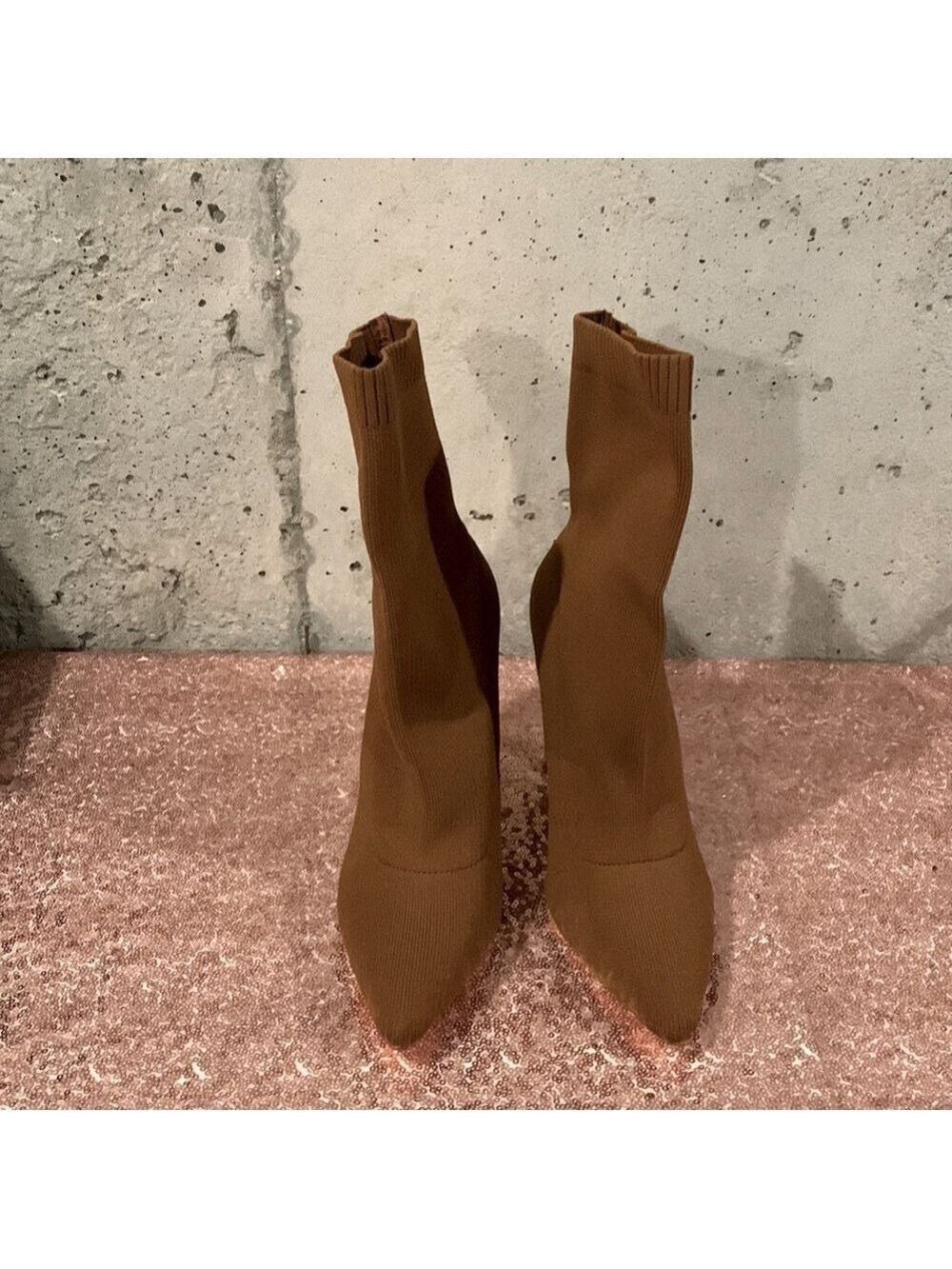 LILIANA CARAMEL COLORED POINTED TOE SOCK BOOTIE - SIZE 10